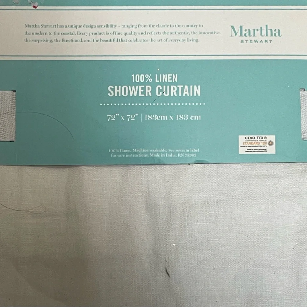 100%Linen Shower Current MARTHA STEWART 72”x 72” Color: White NWT